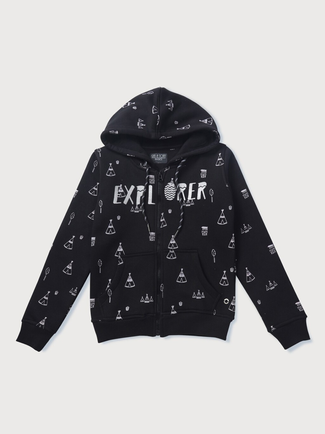 

Gini and Jony Girls Printed Hooded Bomber Jacket, Black