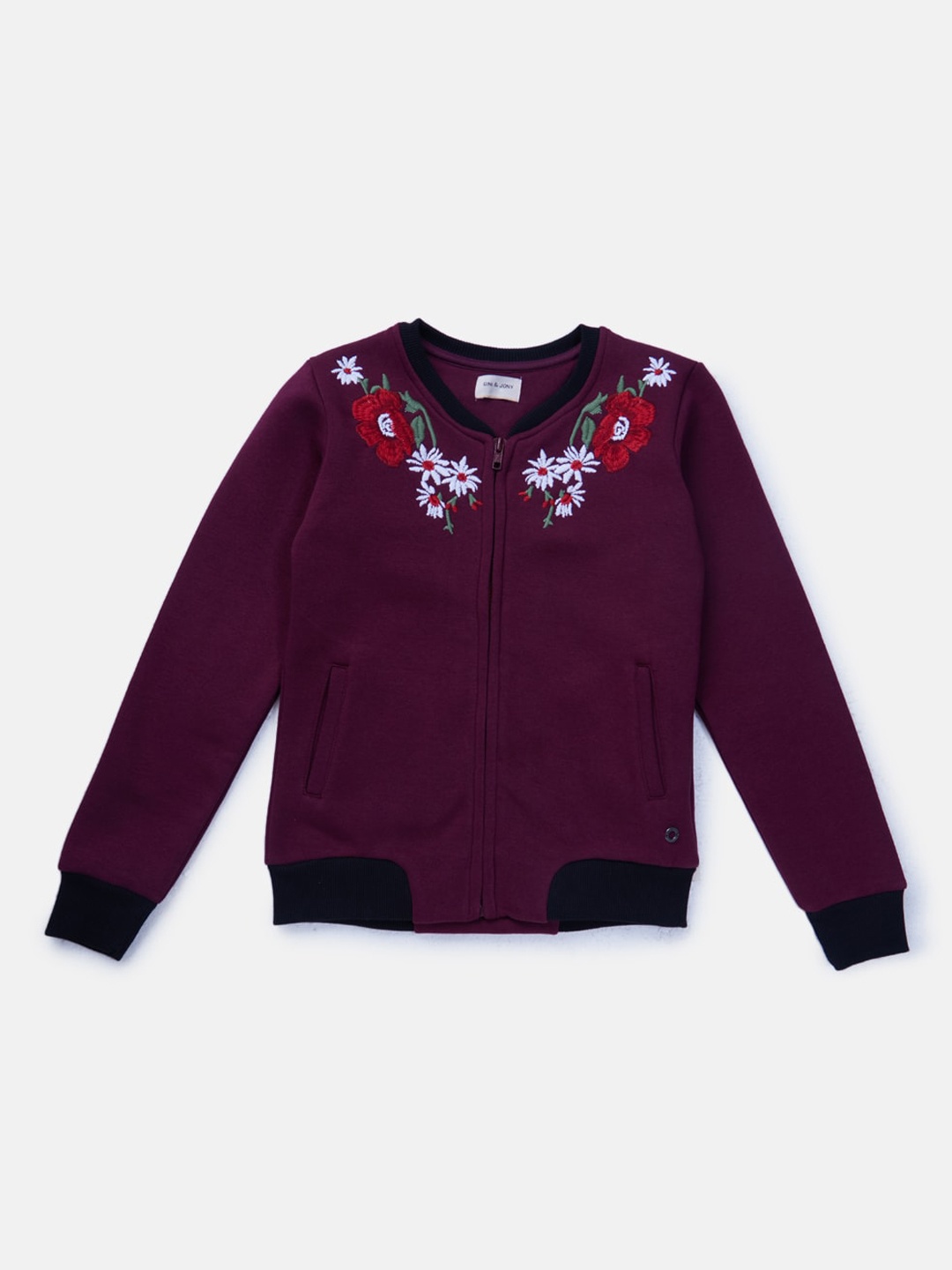 

Gini and Jony Girls Floral Fleece Bomber with Embroidered Jacket, Maroon