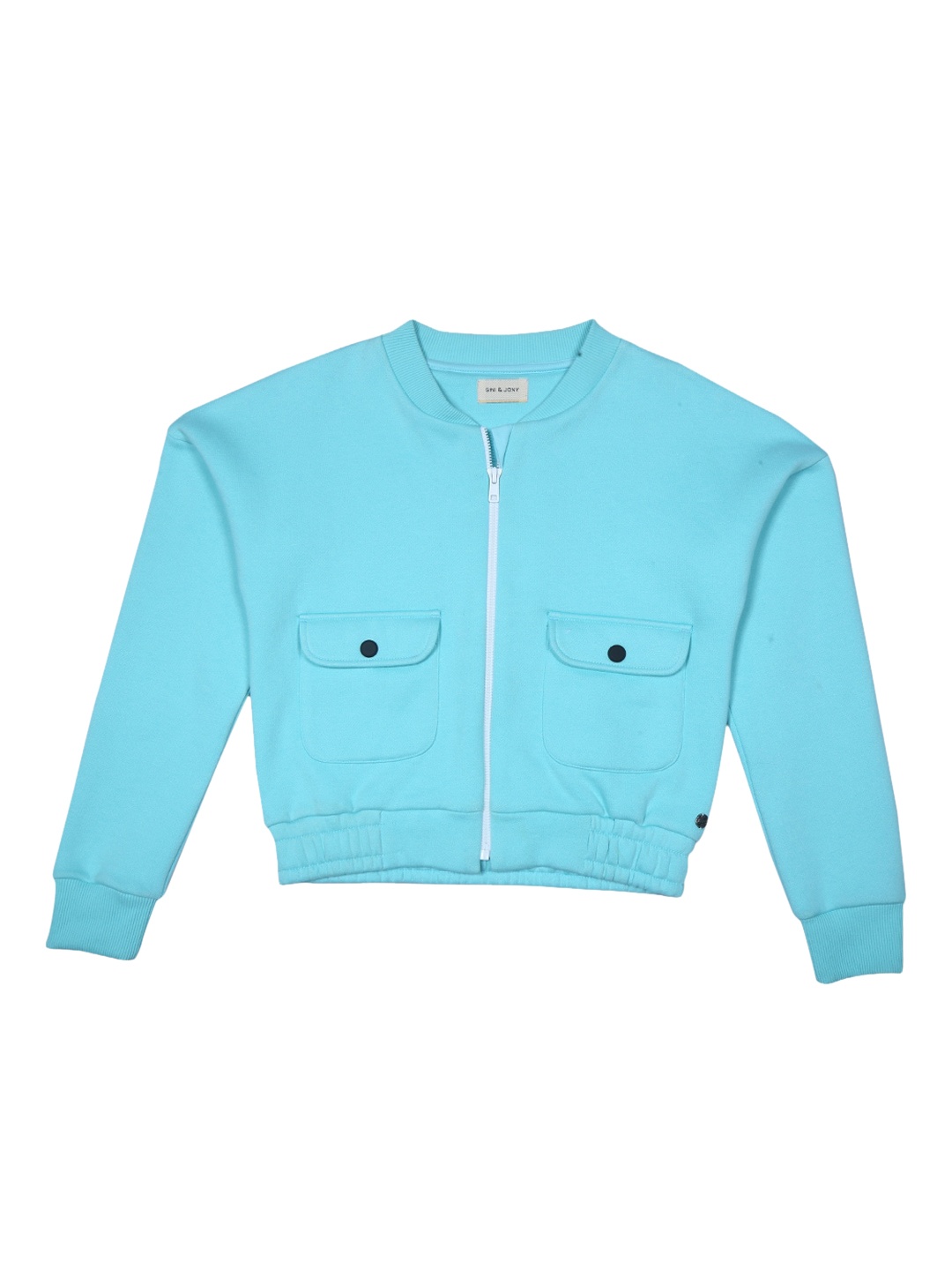 

Gini and Jony Girls Crop Cotton Bomber Jacket, Turquoise blue