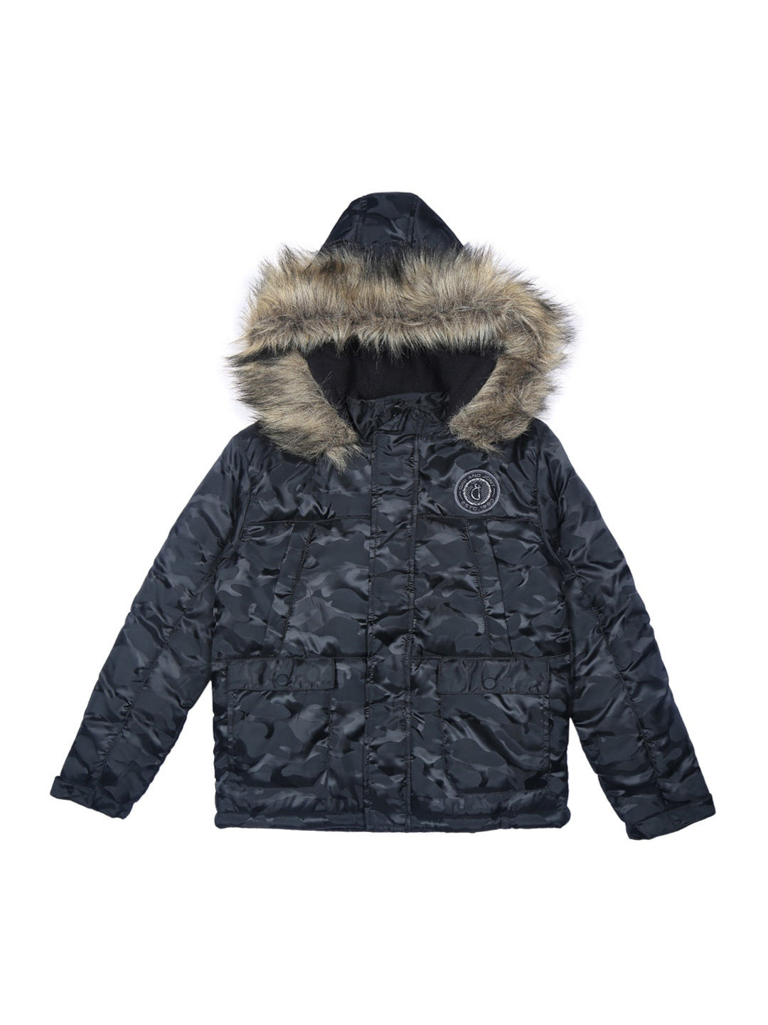 

Gini and Jony Boys Camouflage Printed Hooded Parka Jacket, Black