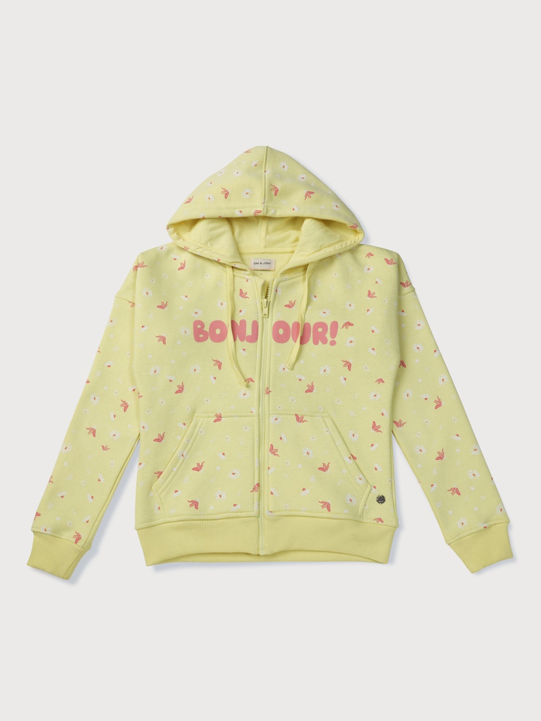 

Gini and Jony Girls Floral Printed Cotton Hooded Bomber Jacket, Yellow