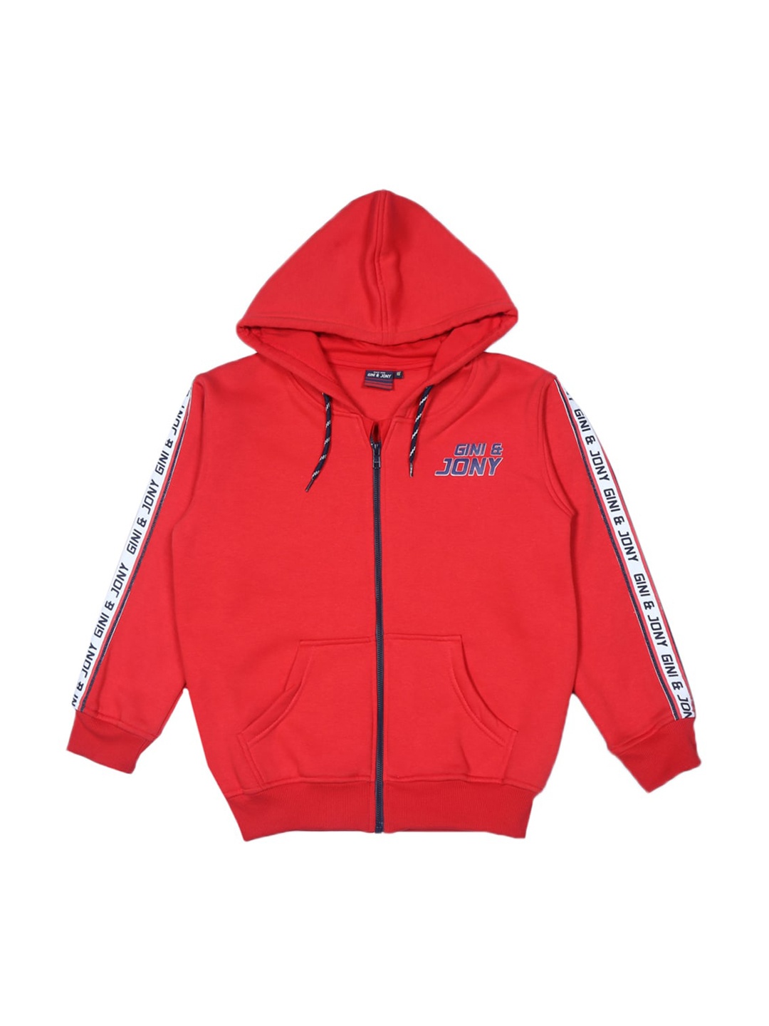 

Gini and Jony Boys Printed Fleece Hooded Bomber Jacket, Red