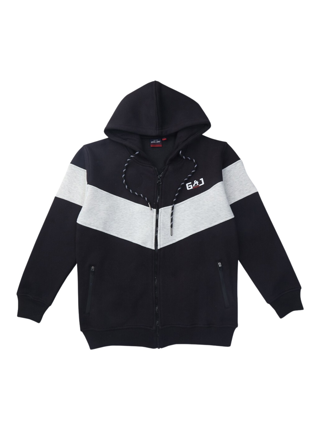 

Gini and Jony Kids Boys Cotton Colourblocked Hooded Sweatshirt, Black