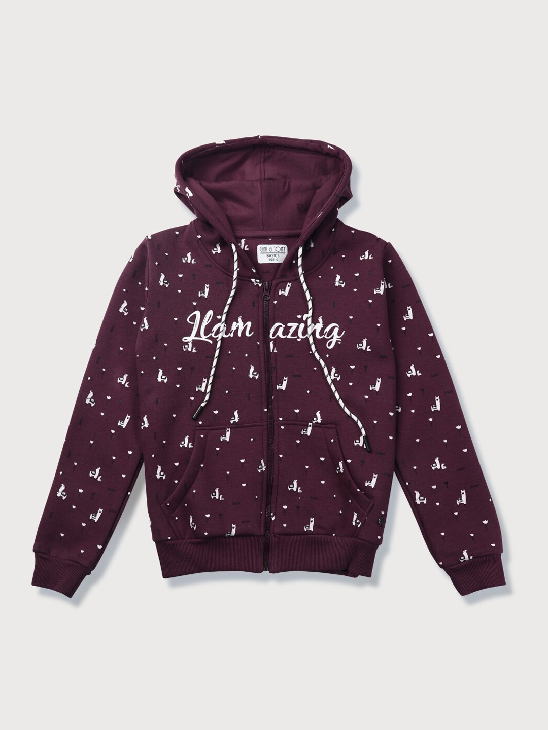 

Gini and Jony Girls Printed Fleece Hooded Bomber Jacket, Purple