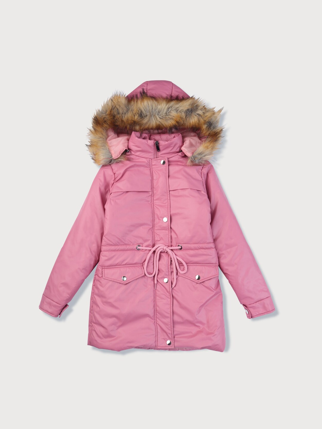 

Gini and Jony Girls Solid Hooded Longline Parka Jacket, Pink