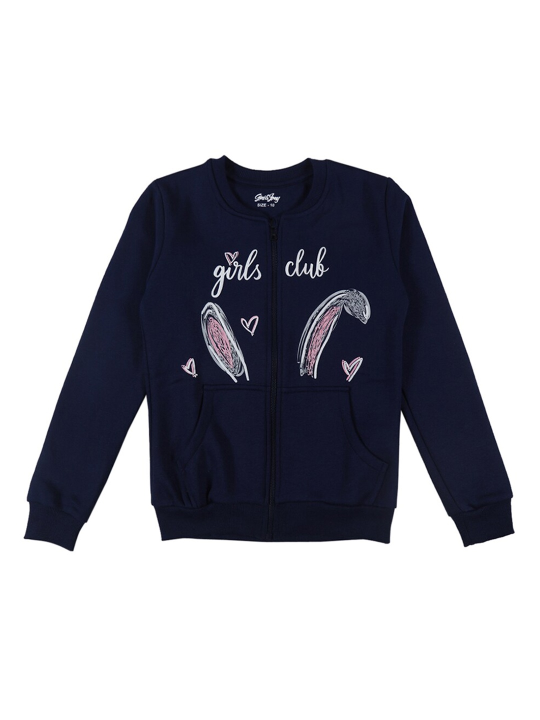 

Gini and Jony Girls Printed Fleece Open Front Jacket, Navy blue