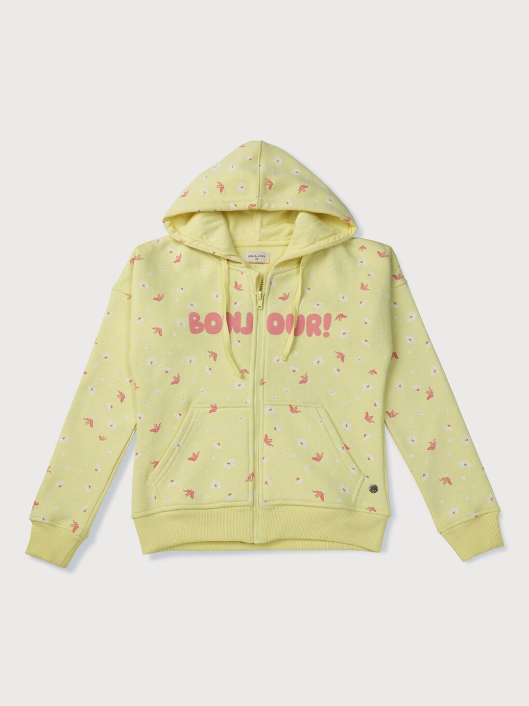 

Gini and Jony Girls Printed Cotton Hooded Bomber Jacket, Yellow