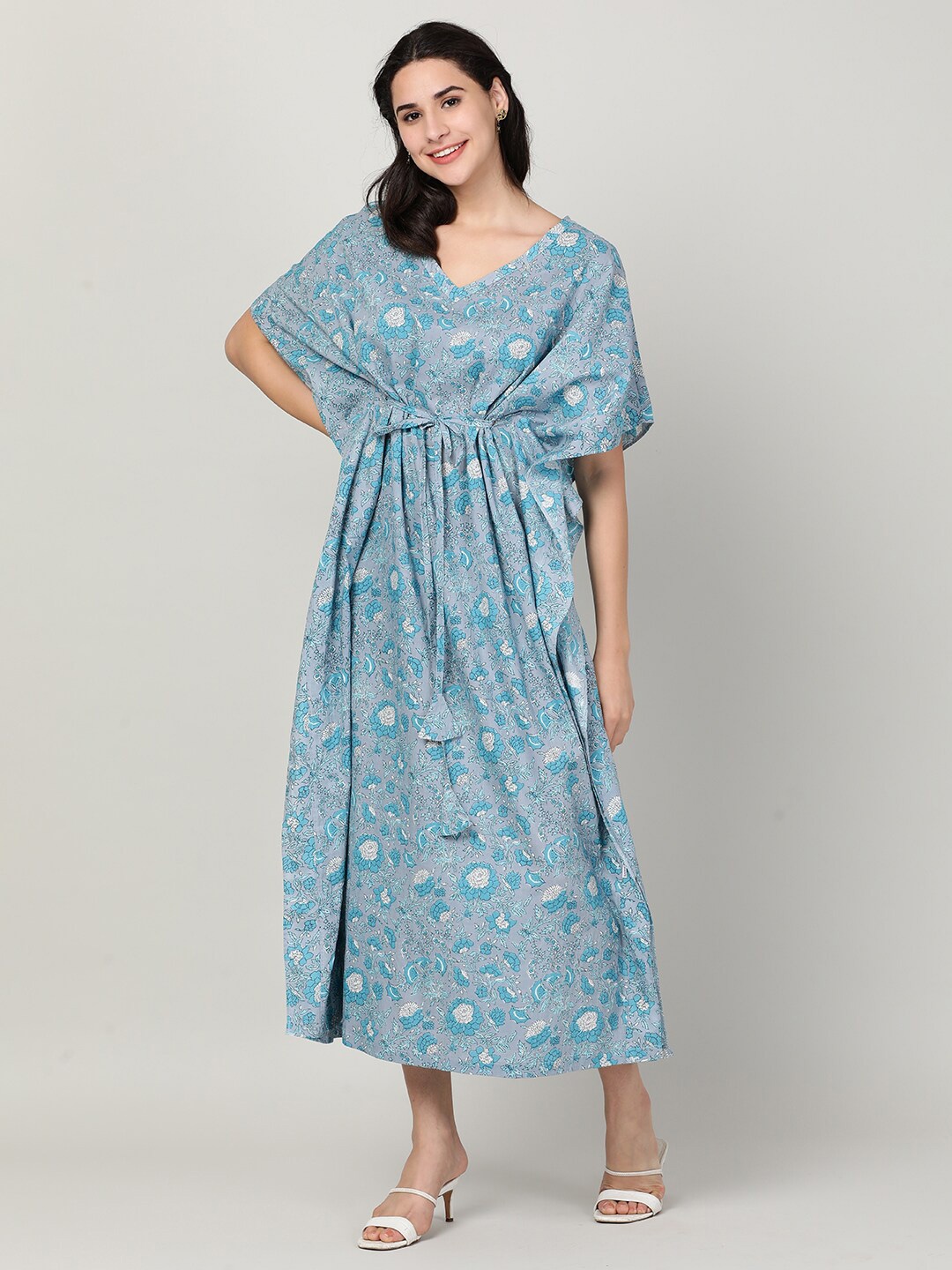 

mackly Floral Printed Kaftan Maxi Dress, Blue