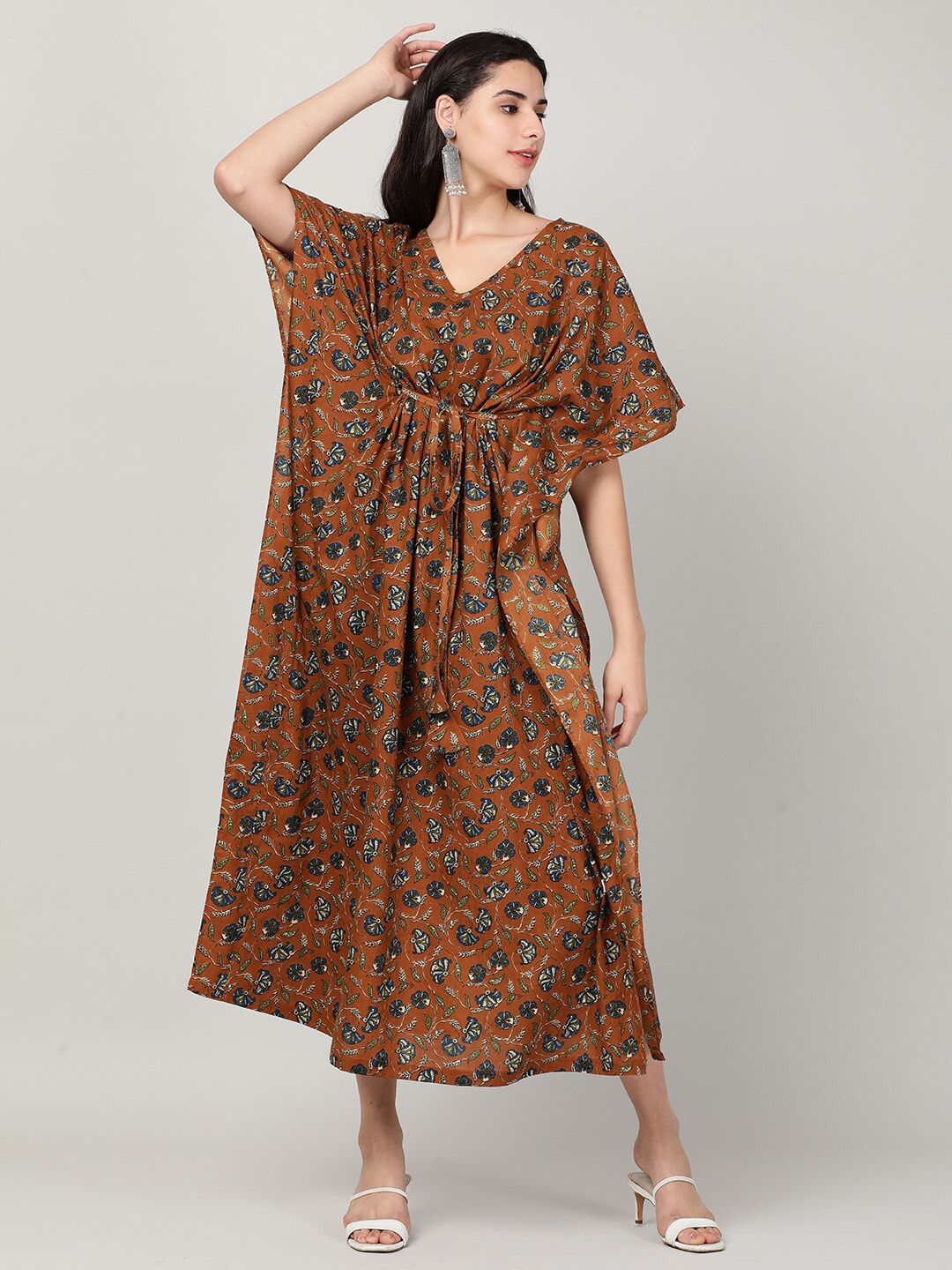 

mackly Floral Kaftan Maxi Dress, Brown