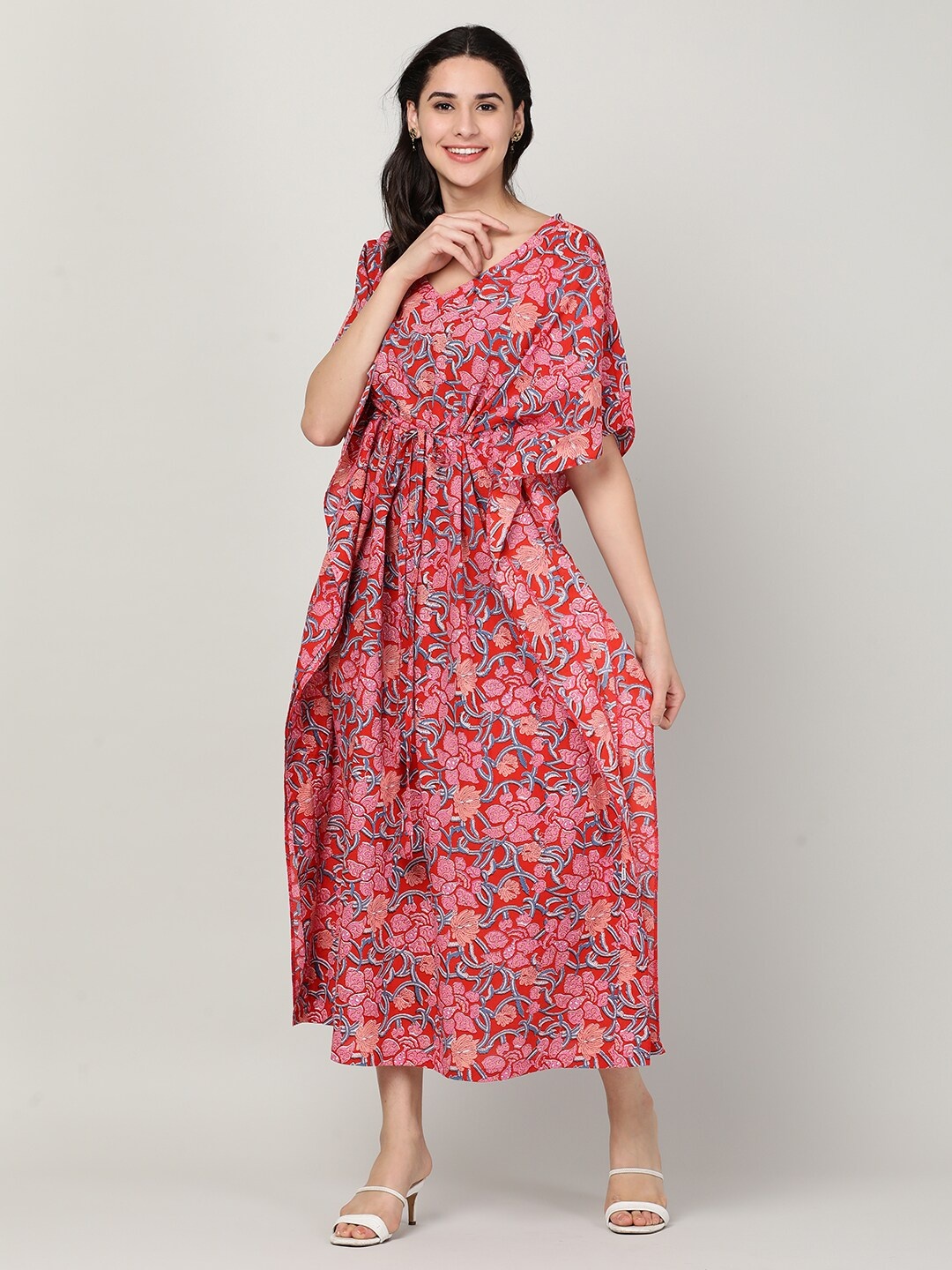 

mackly Floral Kaftan Maxi Dress, Red