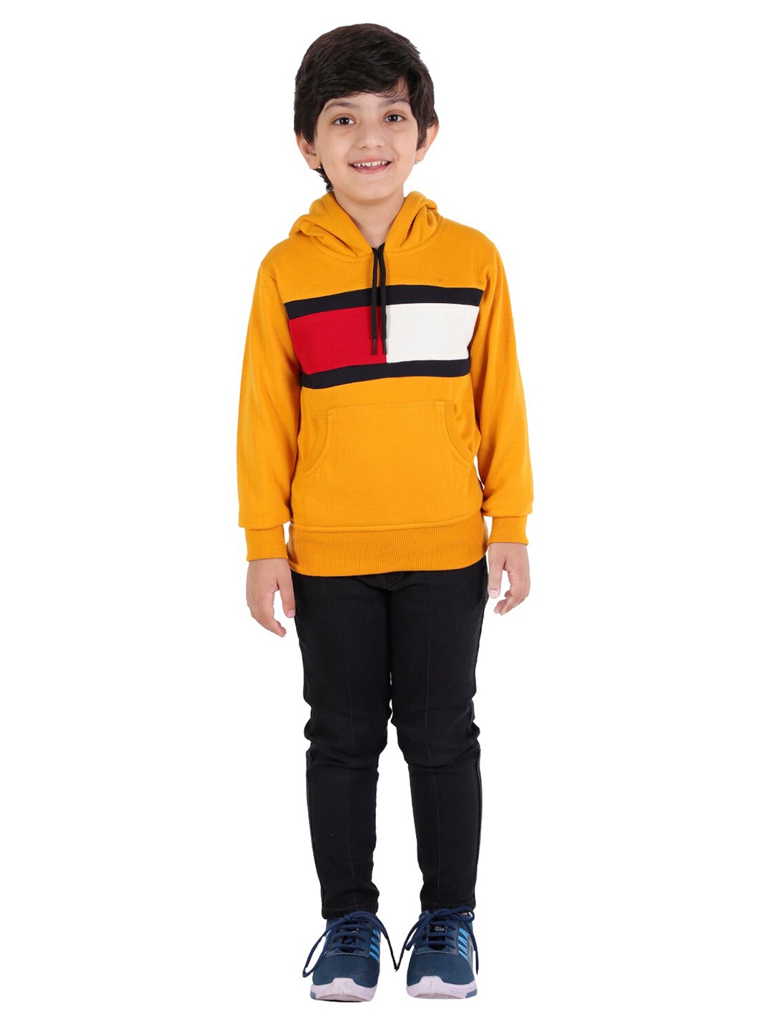 

ahhaaaa Boys Colourblocked Hooded Cotton Sweatshirt, Yellow