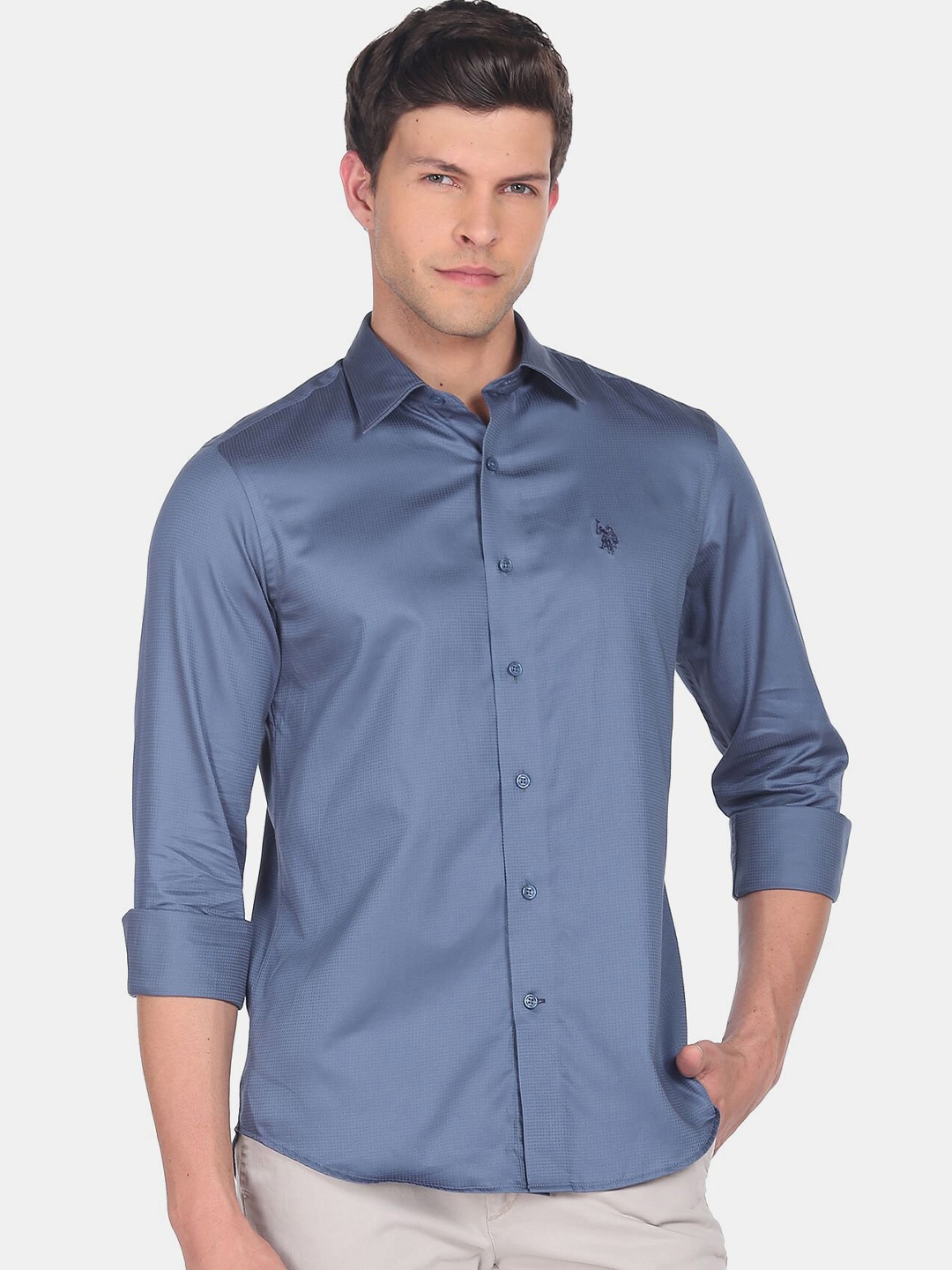 

U S Polo Assn Men Casual Cotton Shirt, Blue