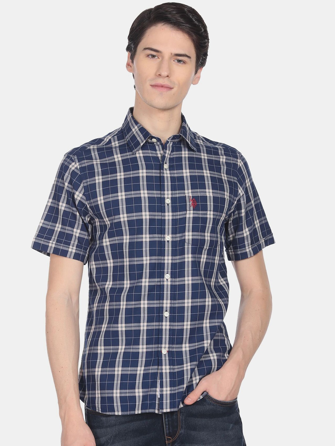 

U.S. Polo Assn. Men Tartan Checked Casual Cotton Shirt, Blue