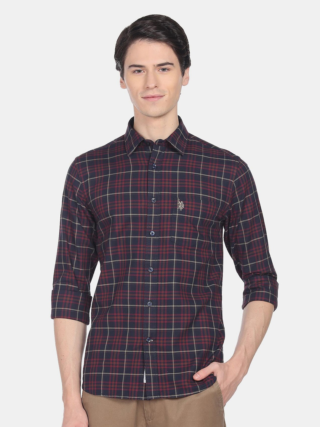 

U.S. Polo Assn. Men Tartan Checked Casual Cotton Shirt, Blue