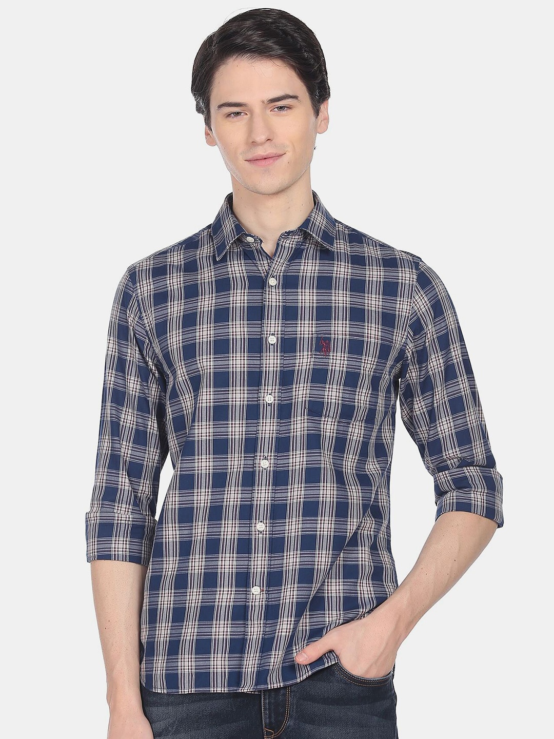 

U.S. Polo Assn. Men Tartan Checked Casual Cotton Shirt, Blue
