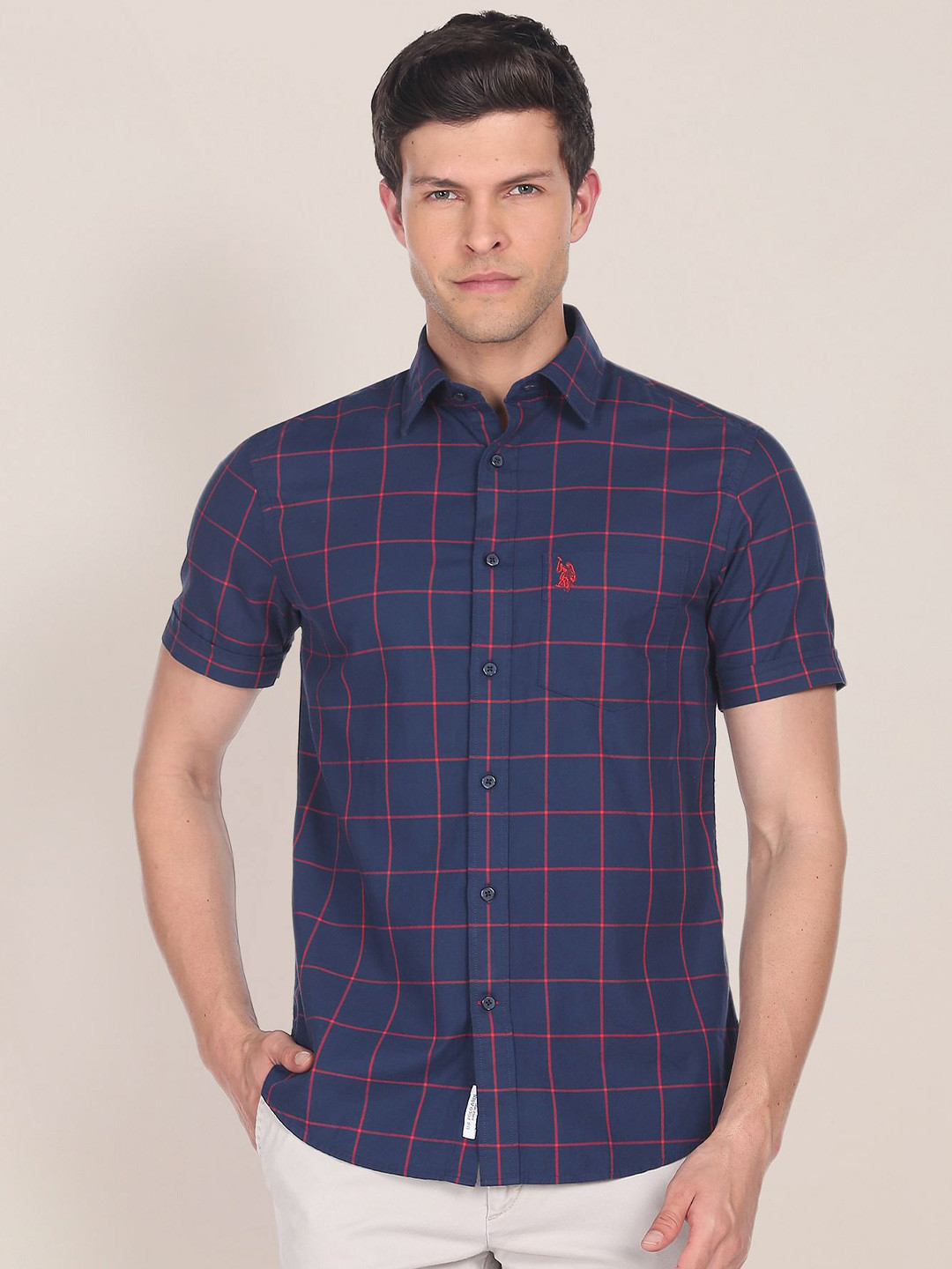 

U.S. Polo Assn. Men Windowpane Checks Checked Casual Shirt, Blue