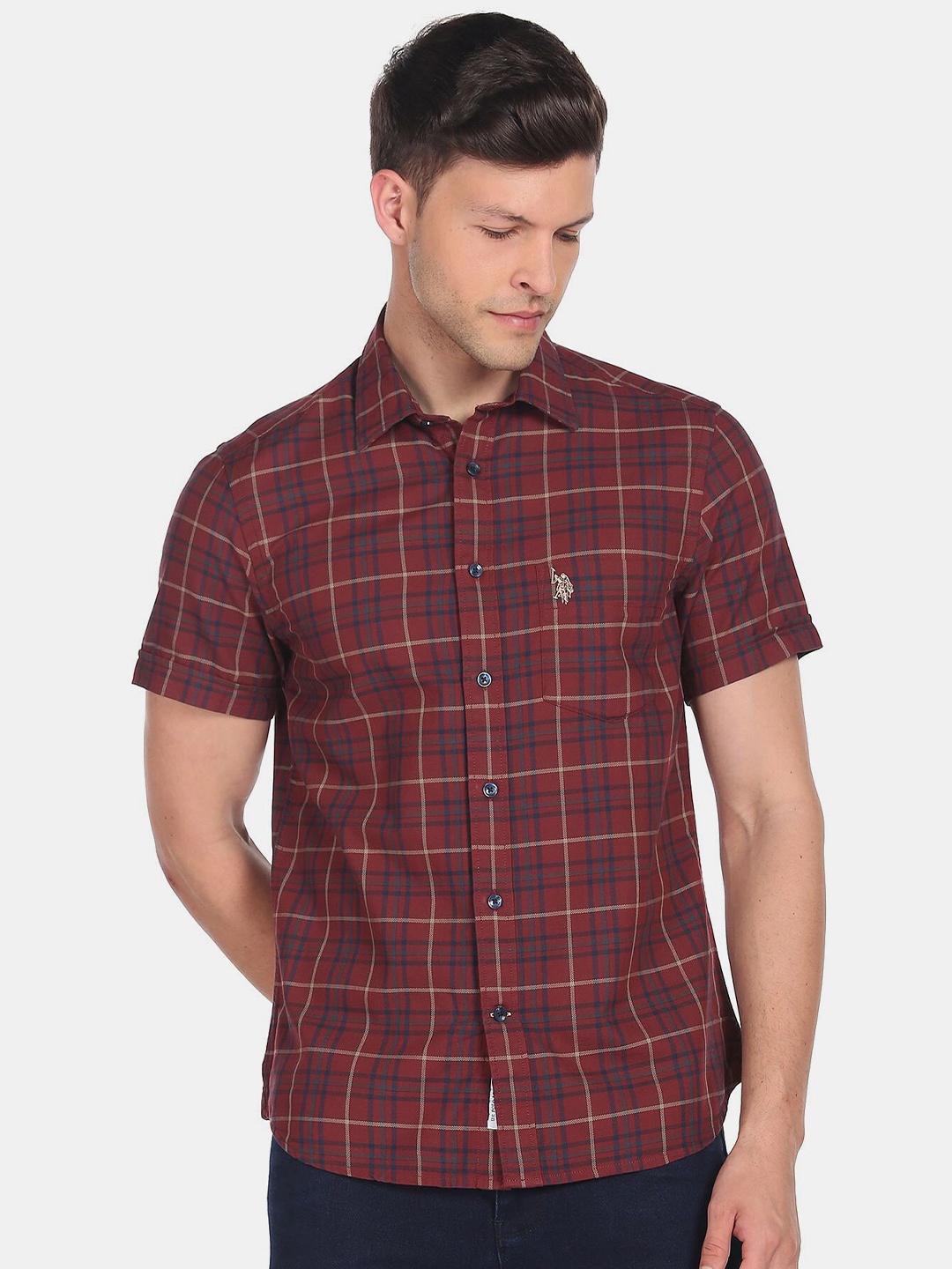 

U.S. Polo Assn. Men Tartan Check Cotton Casual Shirt, Red