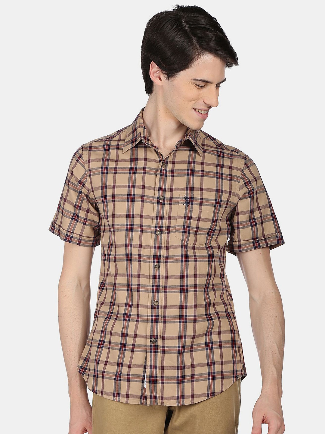 

U.S. Polo Assn. Men Tartan Checked Casual Cotton Shirt, Brown