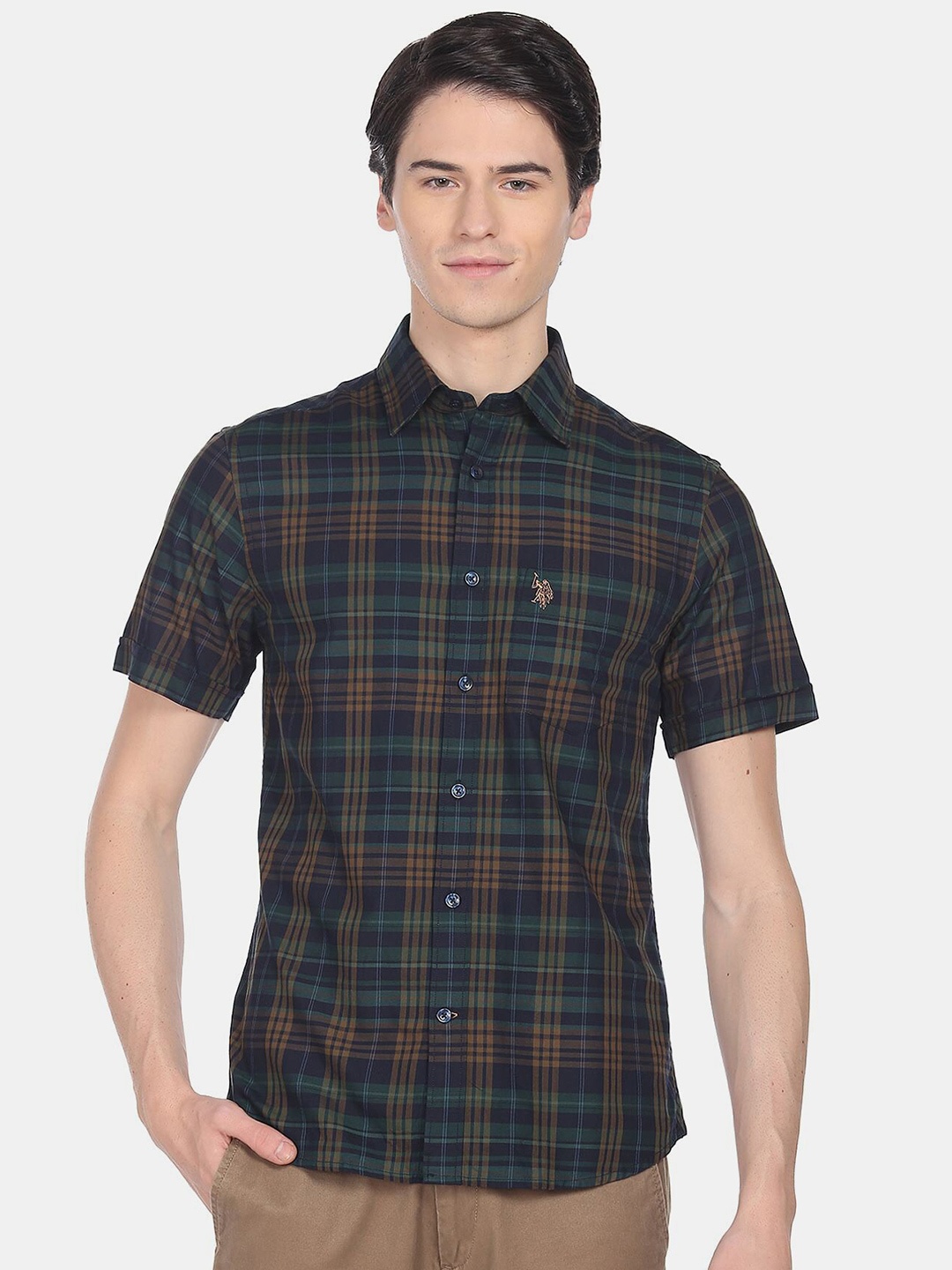 

U.S. Polo Assn. Men Tartan Checked Casual Cotton Shirt, Green