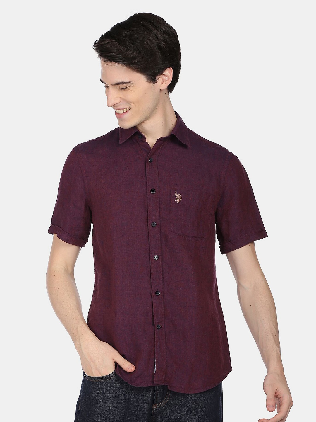 

U.S. Polo Assn. Men Purple Casual Linen Shirt