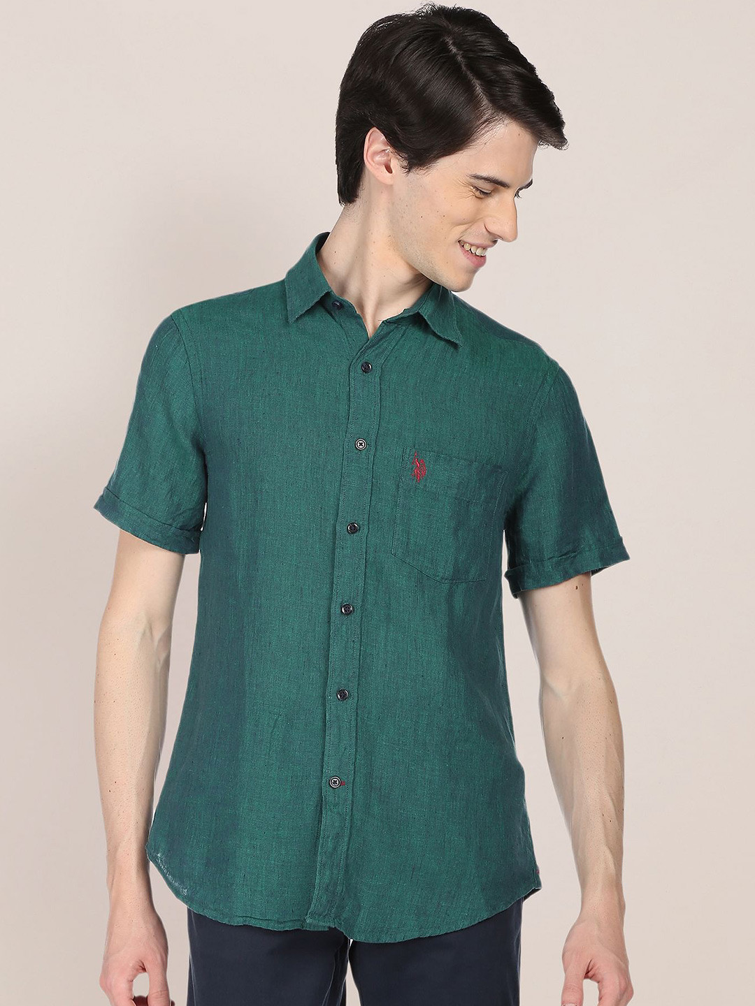 

U.S. Polo Assn. Men Spread Collar Casual Shirt, Green
