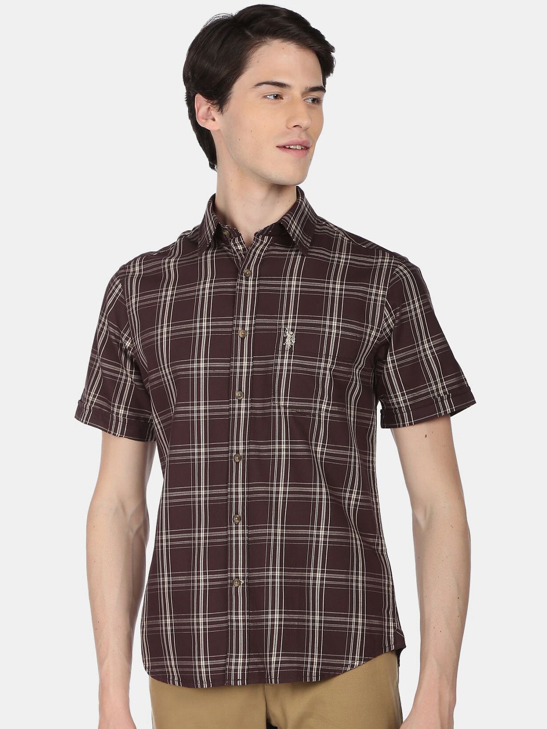 

U.S. Polo Assn. Men Checked Casual Cotton Shirt, Brown