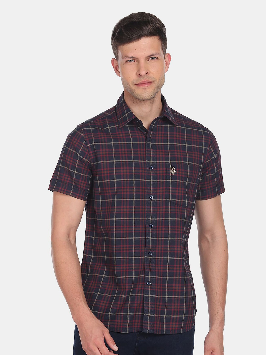 

U.S. Polo Assn. Men Checked Casual Cotton Shirt, Blue