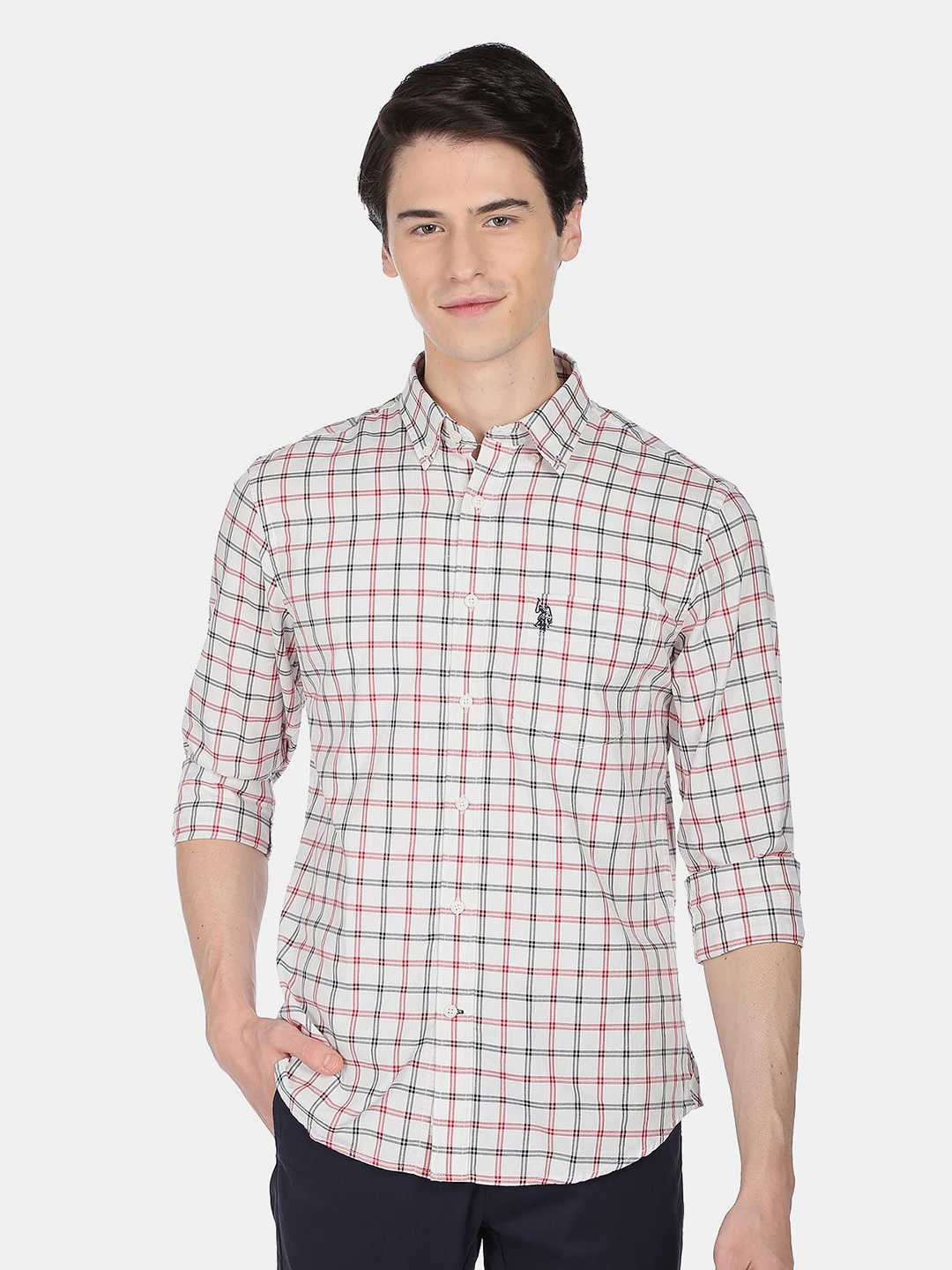

U.S. Polo Assn. Men Checked Casual Cotton Shirt, White