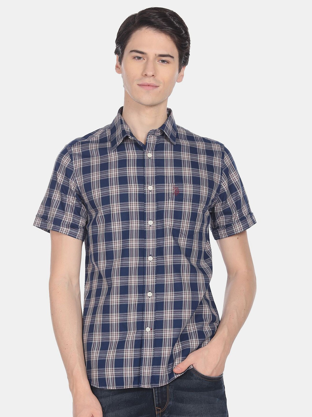 

U.S. Polo Assn. Men Cotton Checked Casual Shirt, Blue