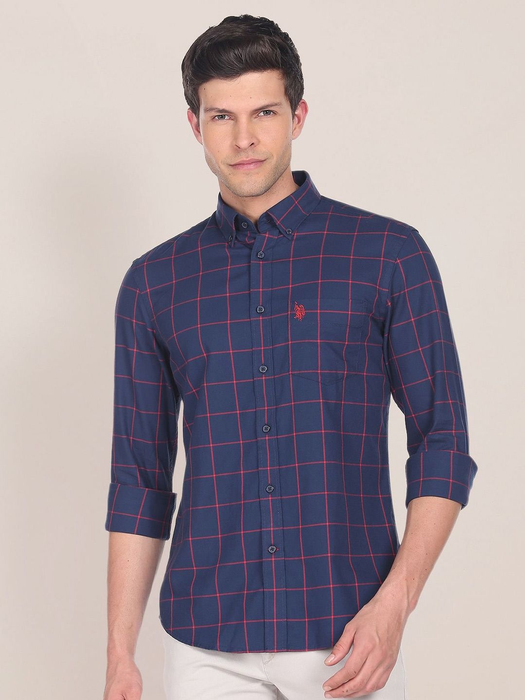 

U.S. Polo Assn. Men Cotton Checked Casual Shirt, Blue