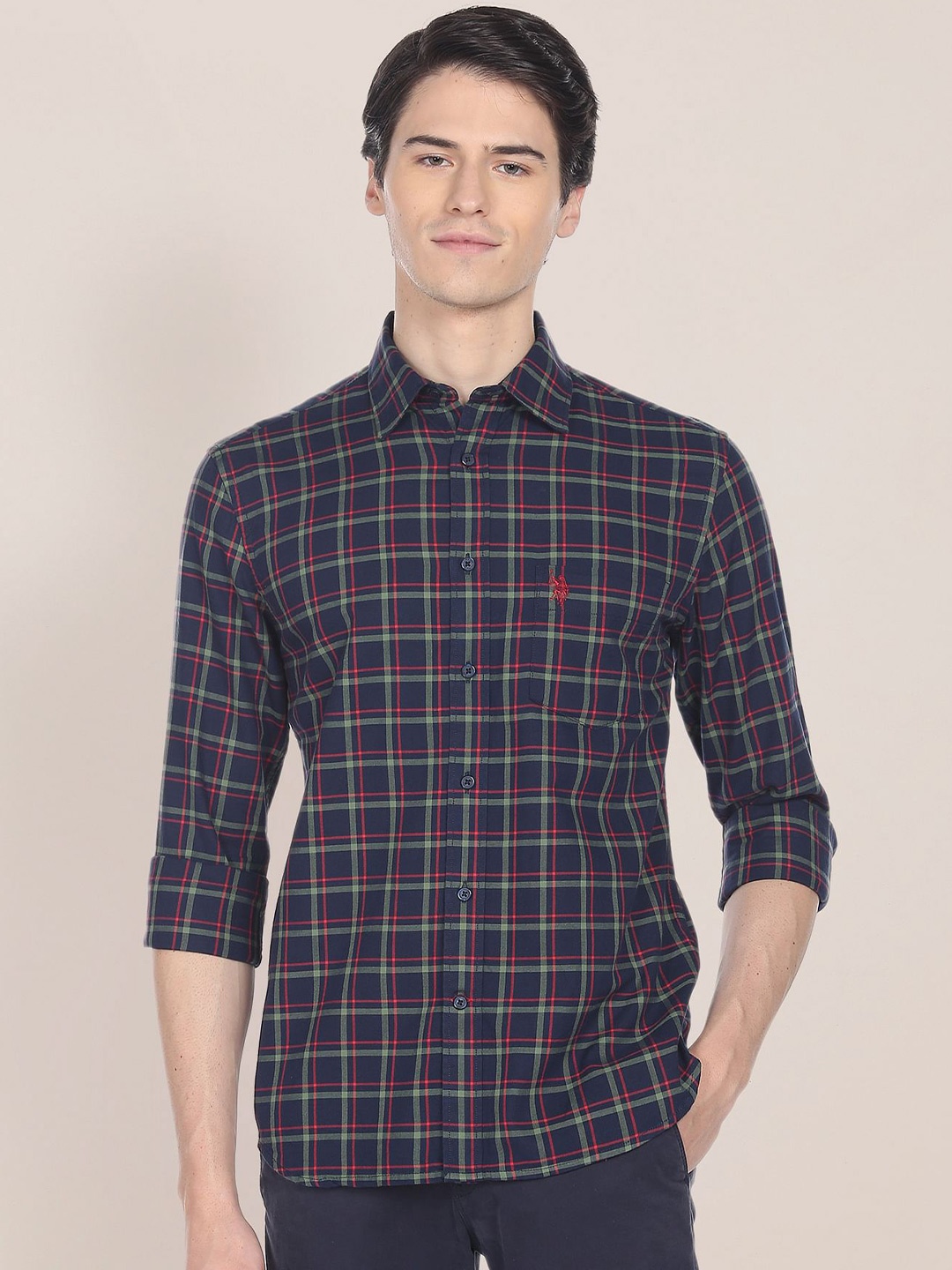 

U.S. Polo Assn. Men Cotton Tartan Checks Checked Casual Shirt, Blue