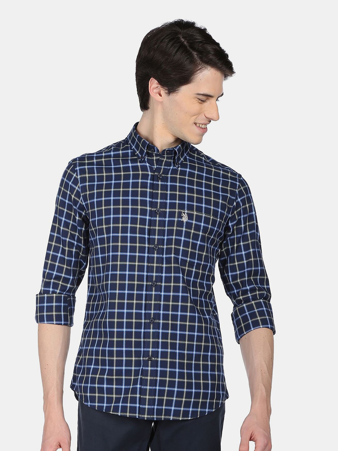 

U.S. Polo Assn. Men Tartan Checked Casual Cotton Shirt, Blue