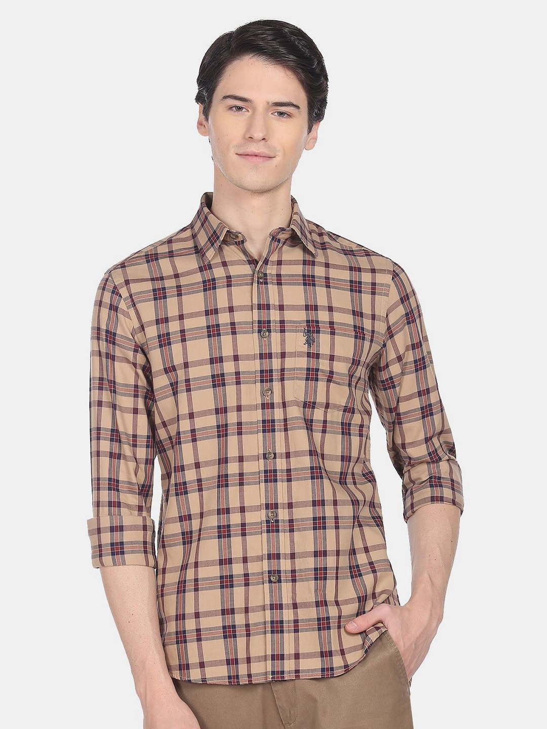 

U.S. Polo Assn. Men Tartan Checked Casual Cotton Shirt, Beige