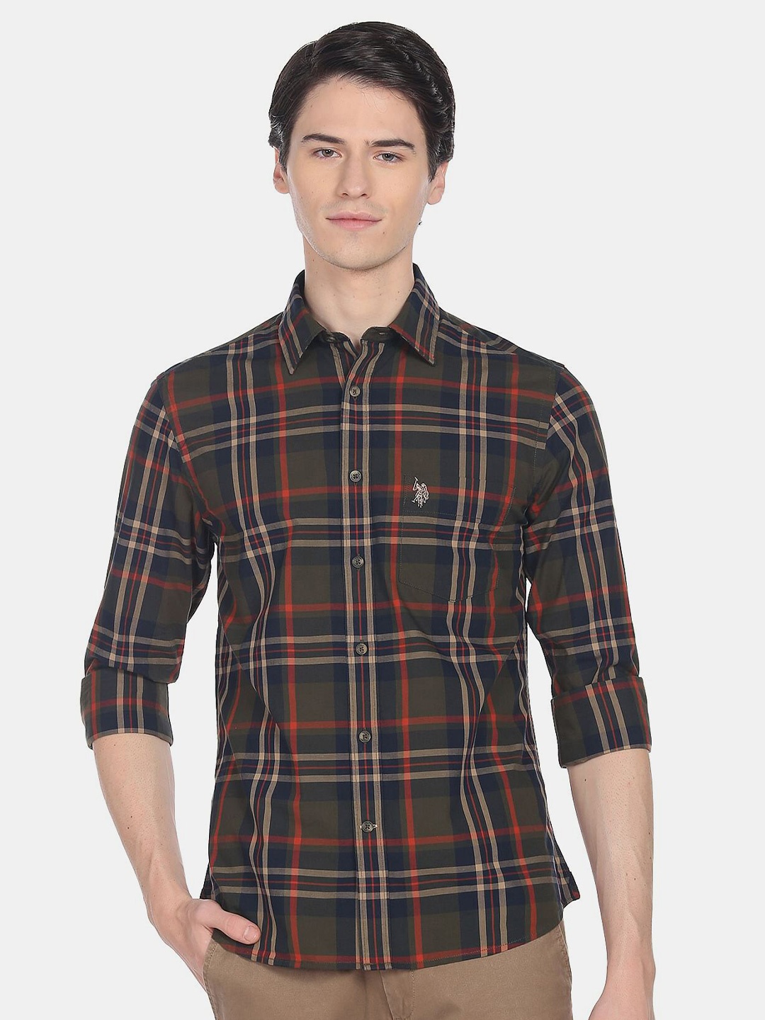 

U.S. Polo Assn. Men Tartan Checked Casual Cotton Shirt, Green
