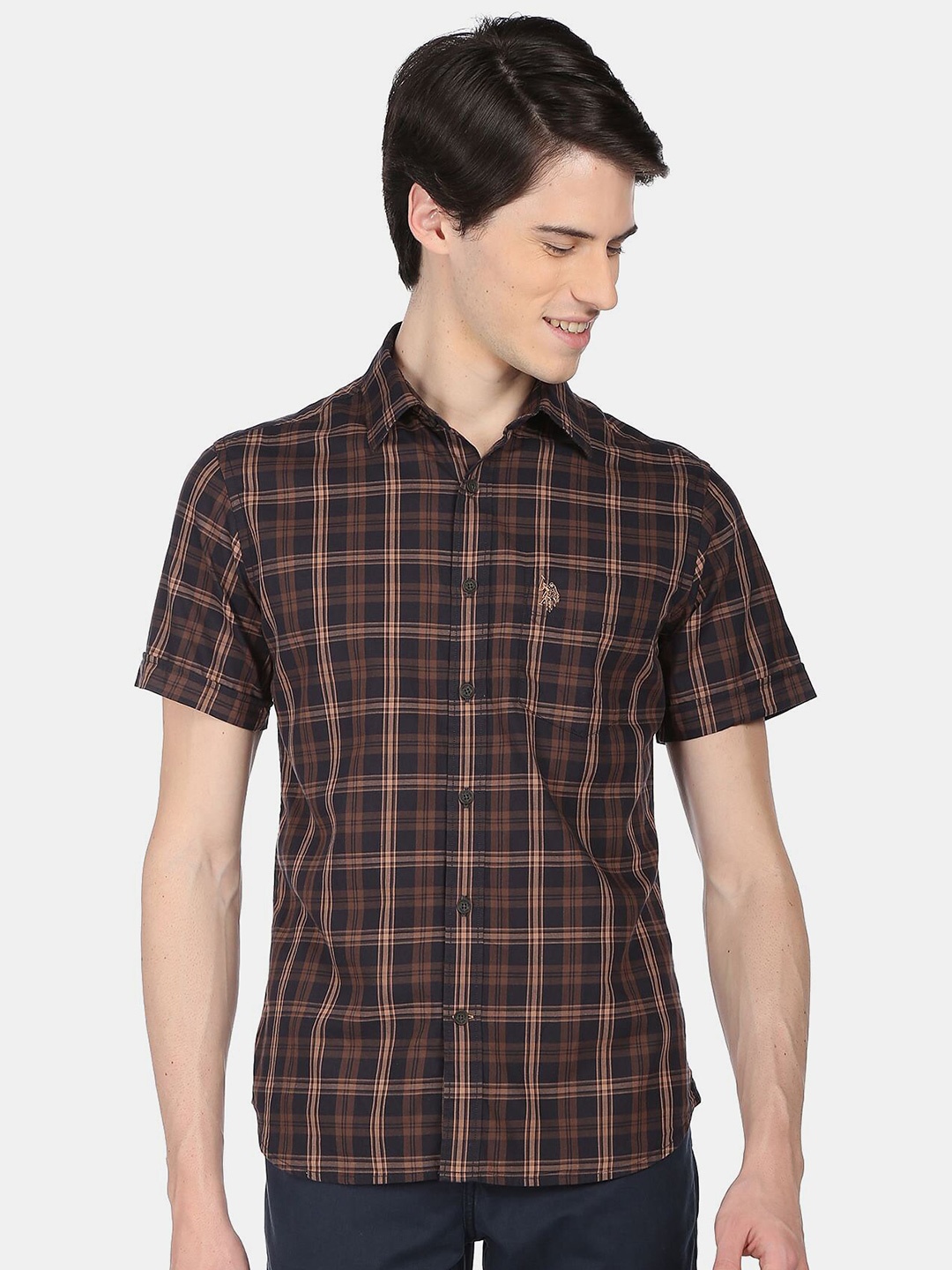 

U.S. Polo Assn. Men Tartan Checks Casual Pure Cotton Shirt, Black
