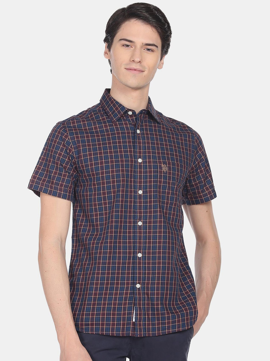

U.S. Polo Assn. Men Checked Casual Pure Cotton Shirt, Red
