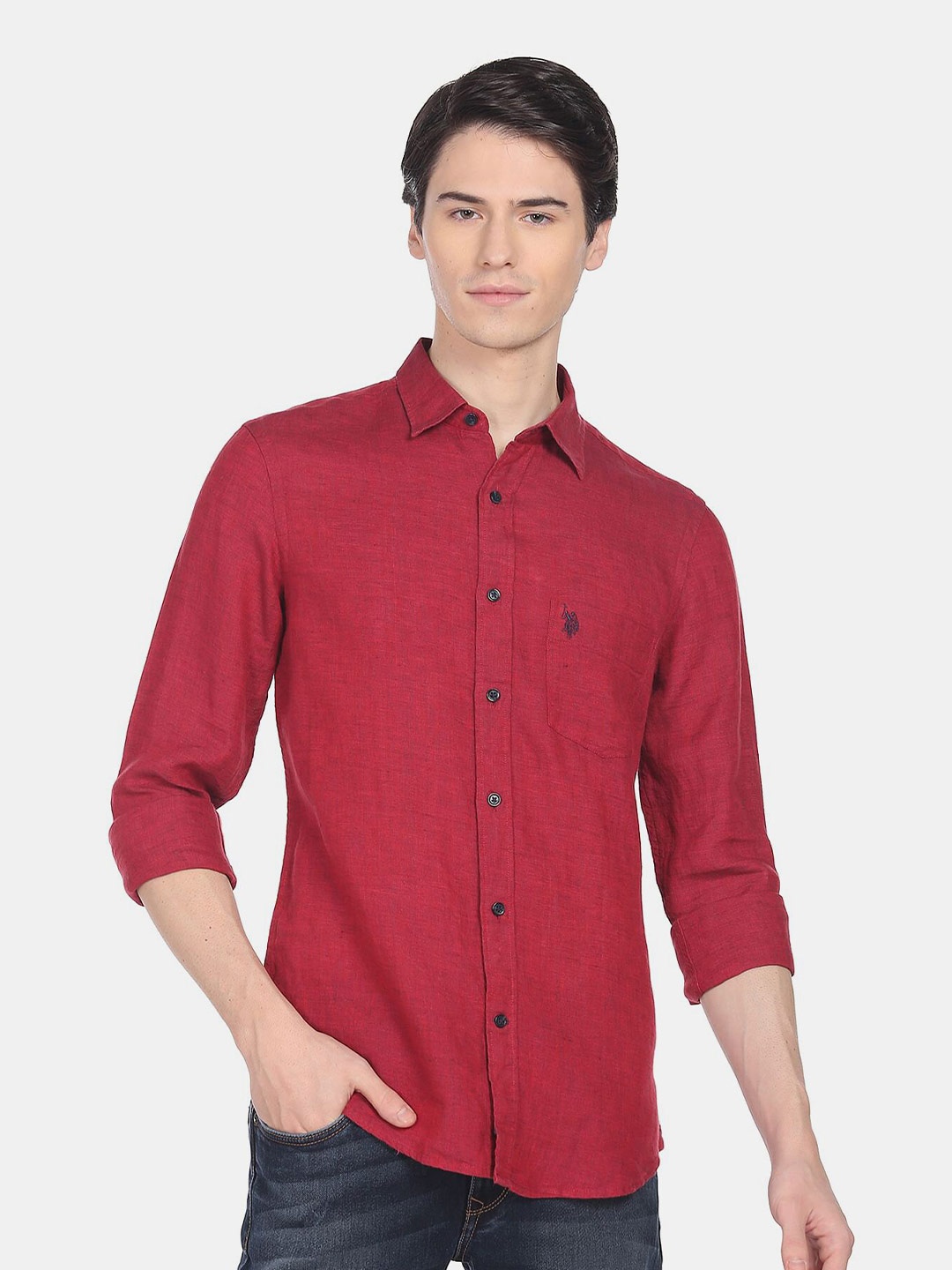 

U.S. Polo Assn. Men Linen Casual Shirt, Red