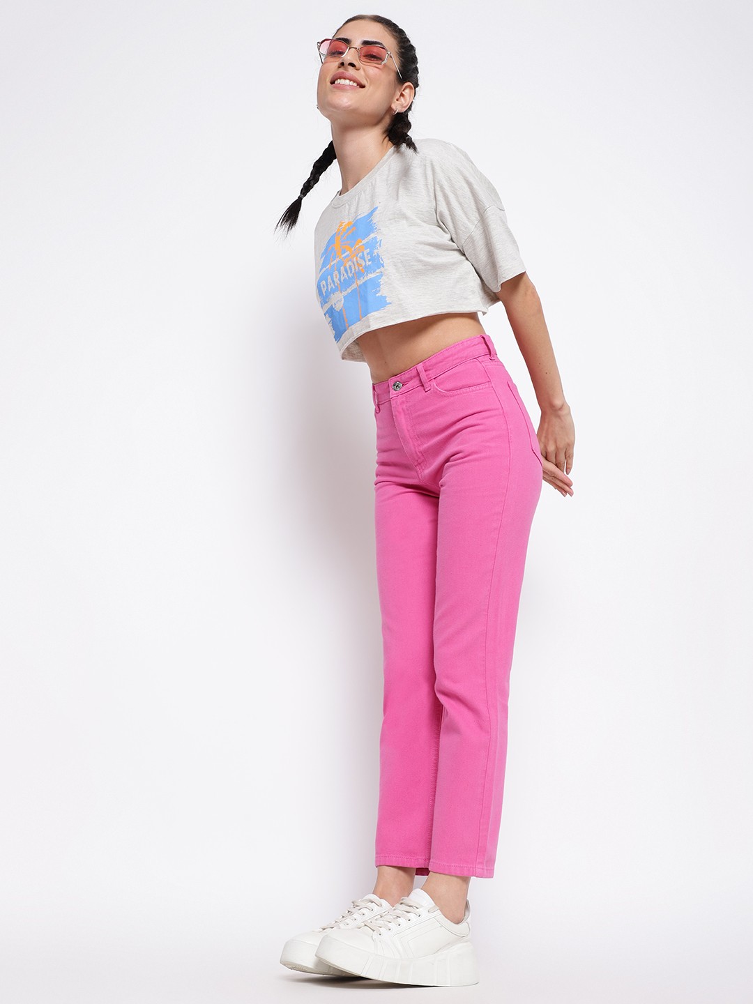 

Belliskey Women High-Rise Cropped Jeans, Pink