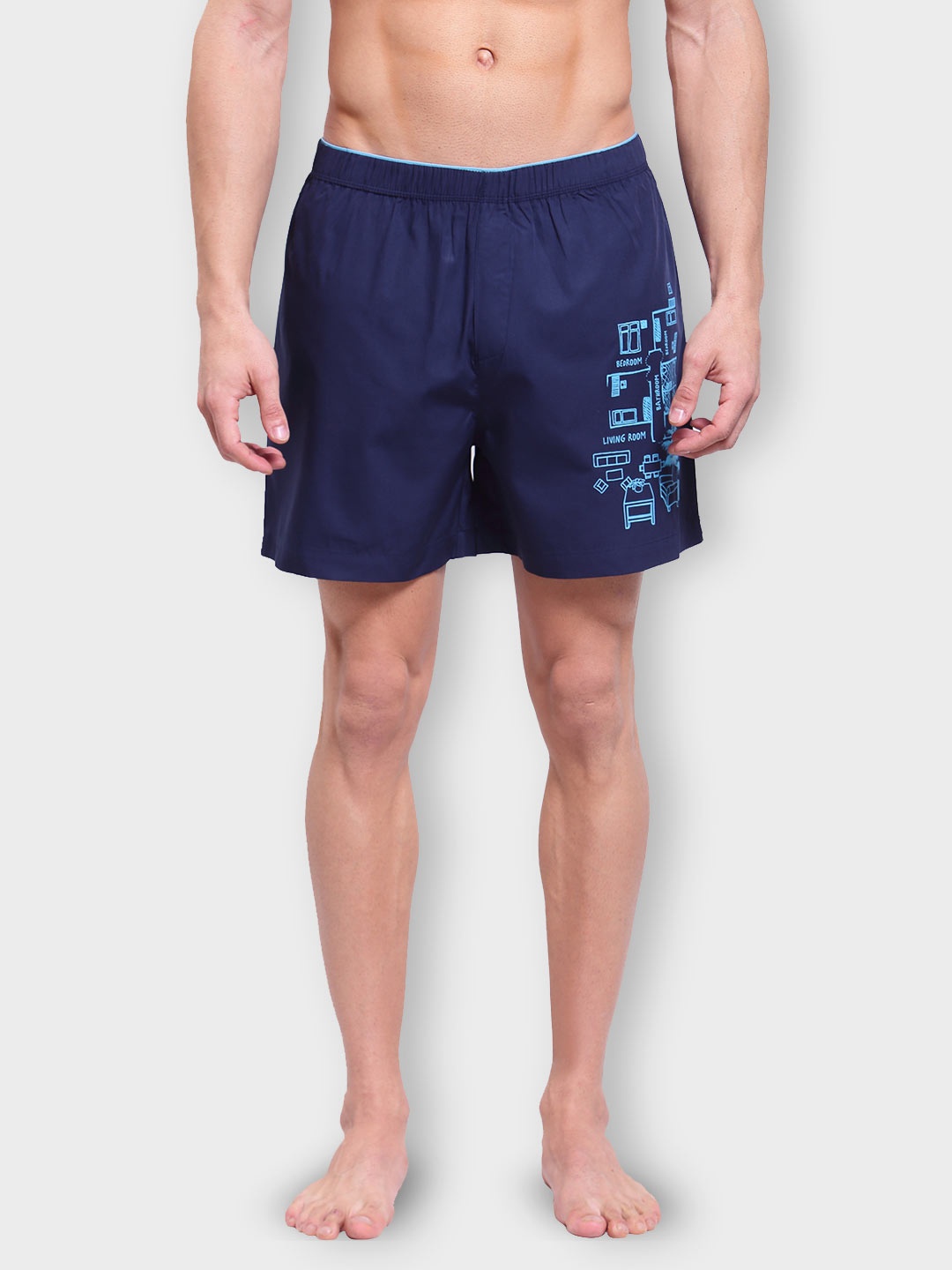 

Zoiro Men Printed Pure Cotton Boxer, Navy blue