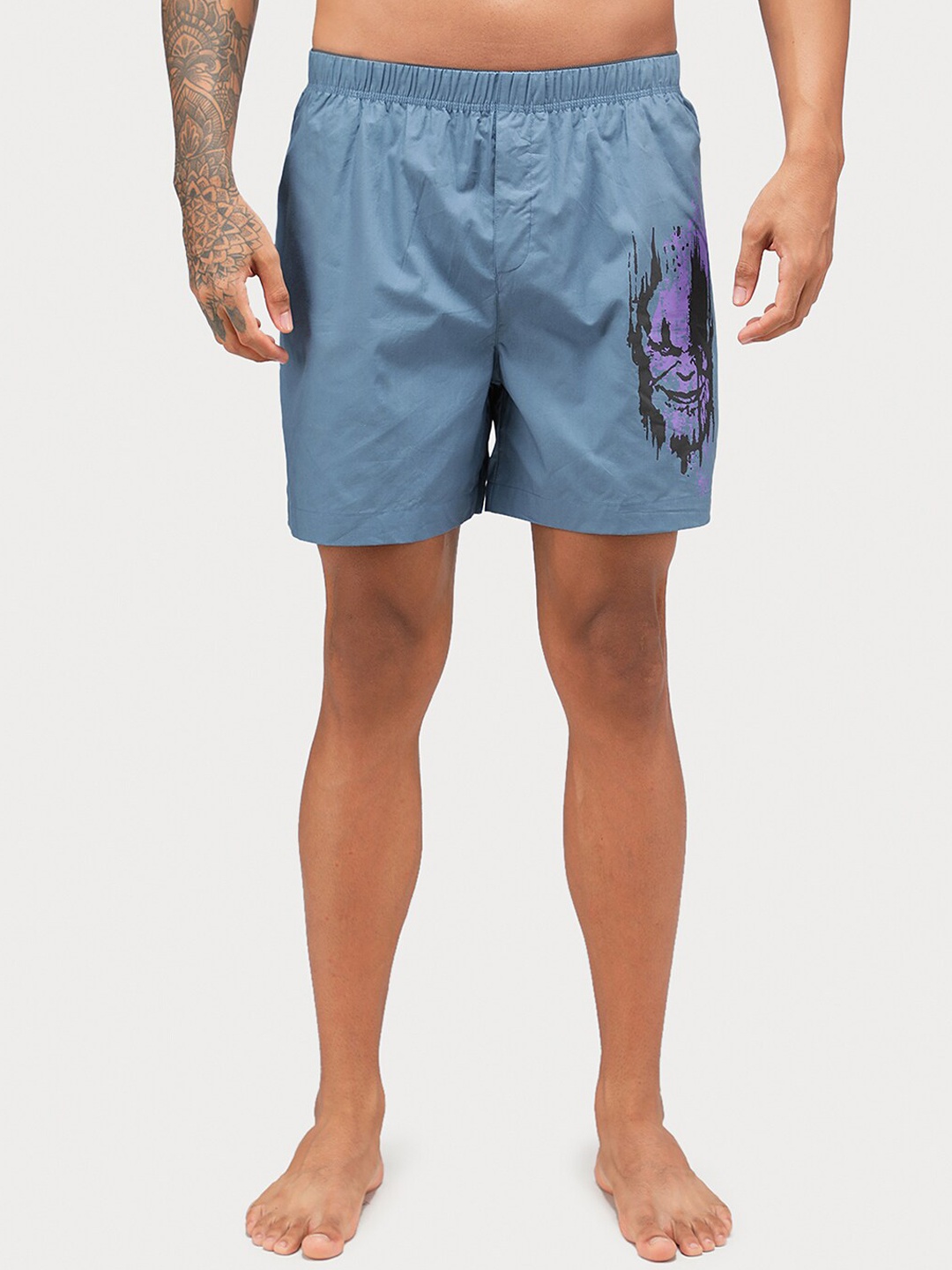 

Zoiro Men Thanos Printed Pure Cotton Boxer, Turquoise blue