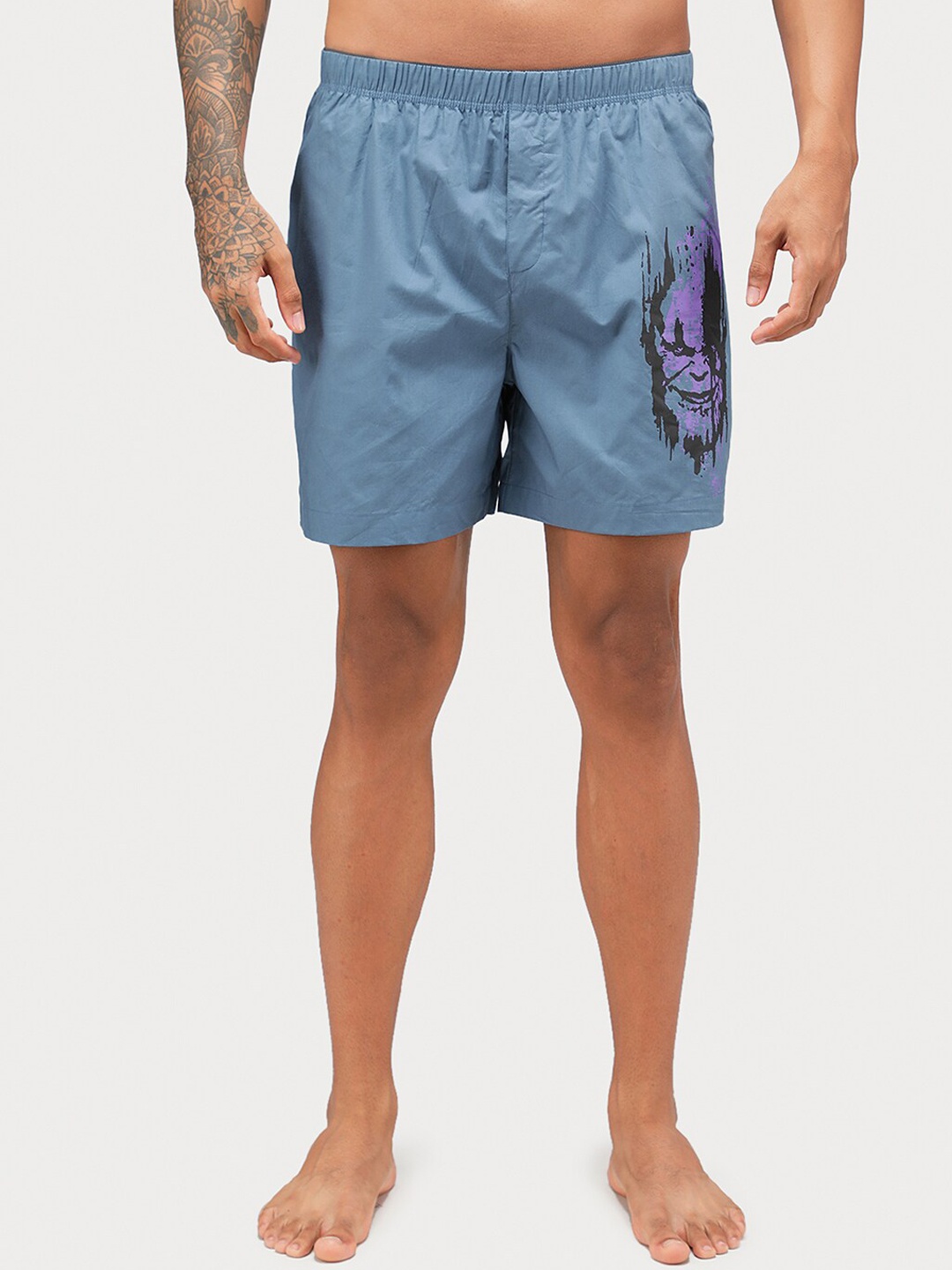 

Zoiro Men Thanos Printed Pure Cotton Boxer, Turquoise blue