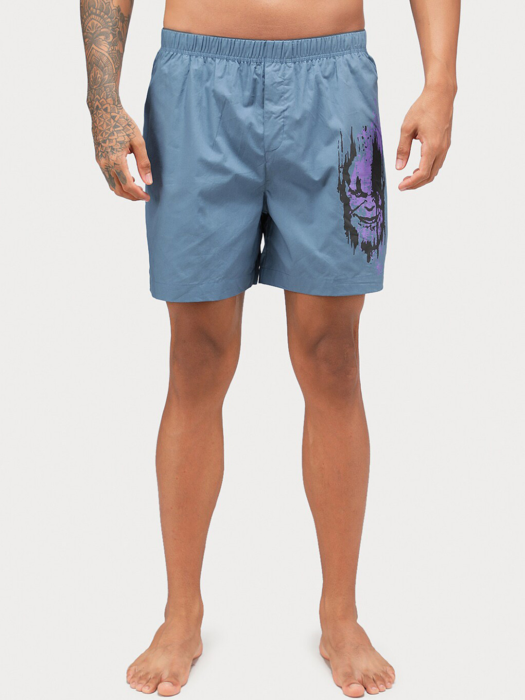 

Zoiro Men Thanos Printed Pure Cotton Boxer, Blue