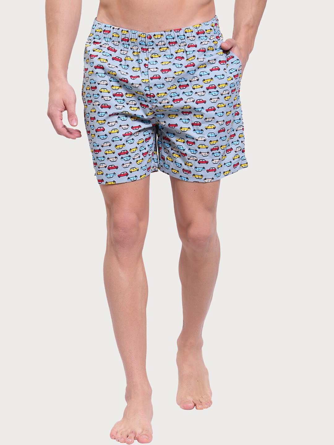 

Zoiro Men Printed Pure Cotton Boxers, Grey
