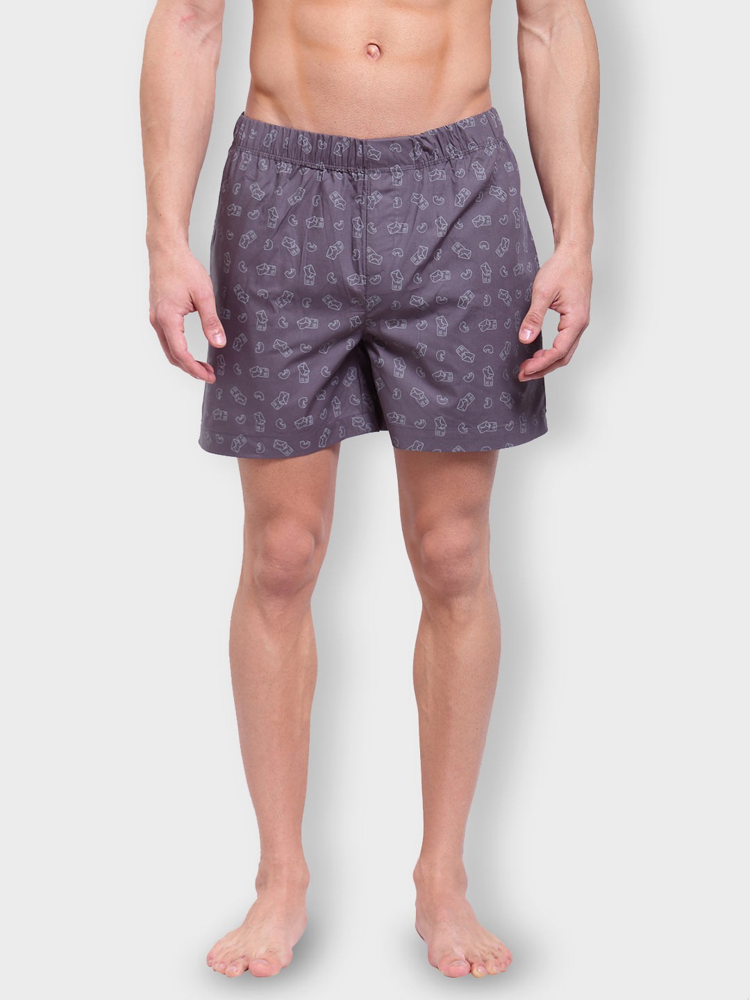 

Zoiro Men Printed Pure Cotton Boxer, Charcoal