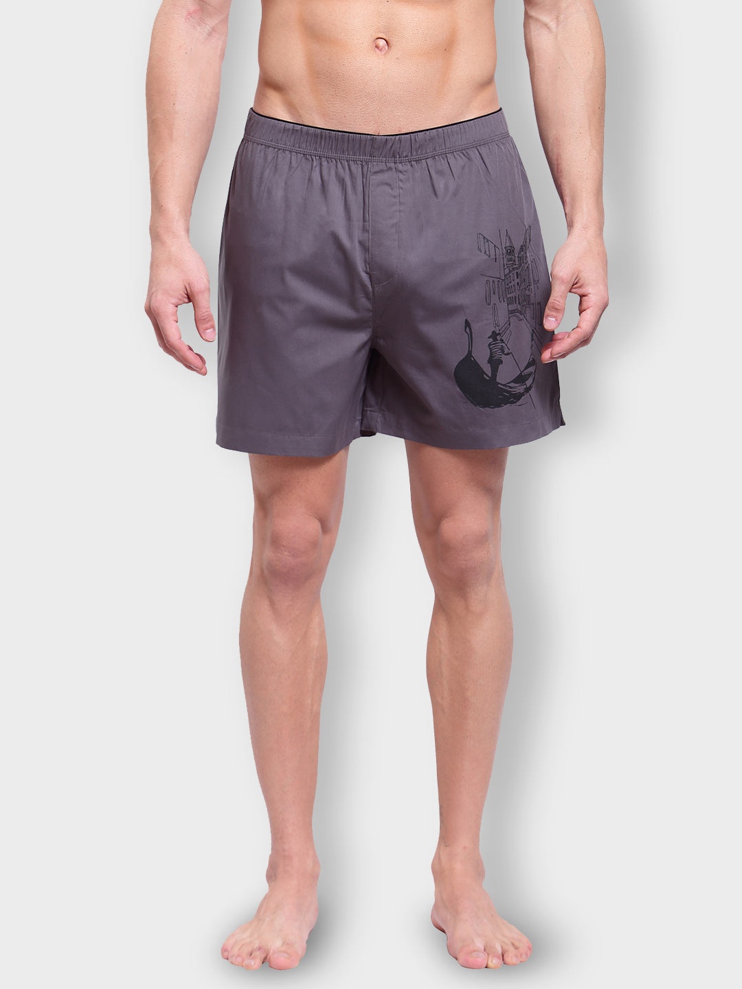 

Zoiro Men Printed Pure Cotton Boxer, Charcoal