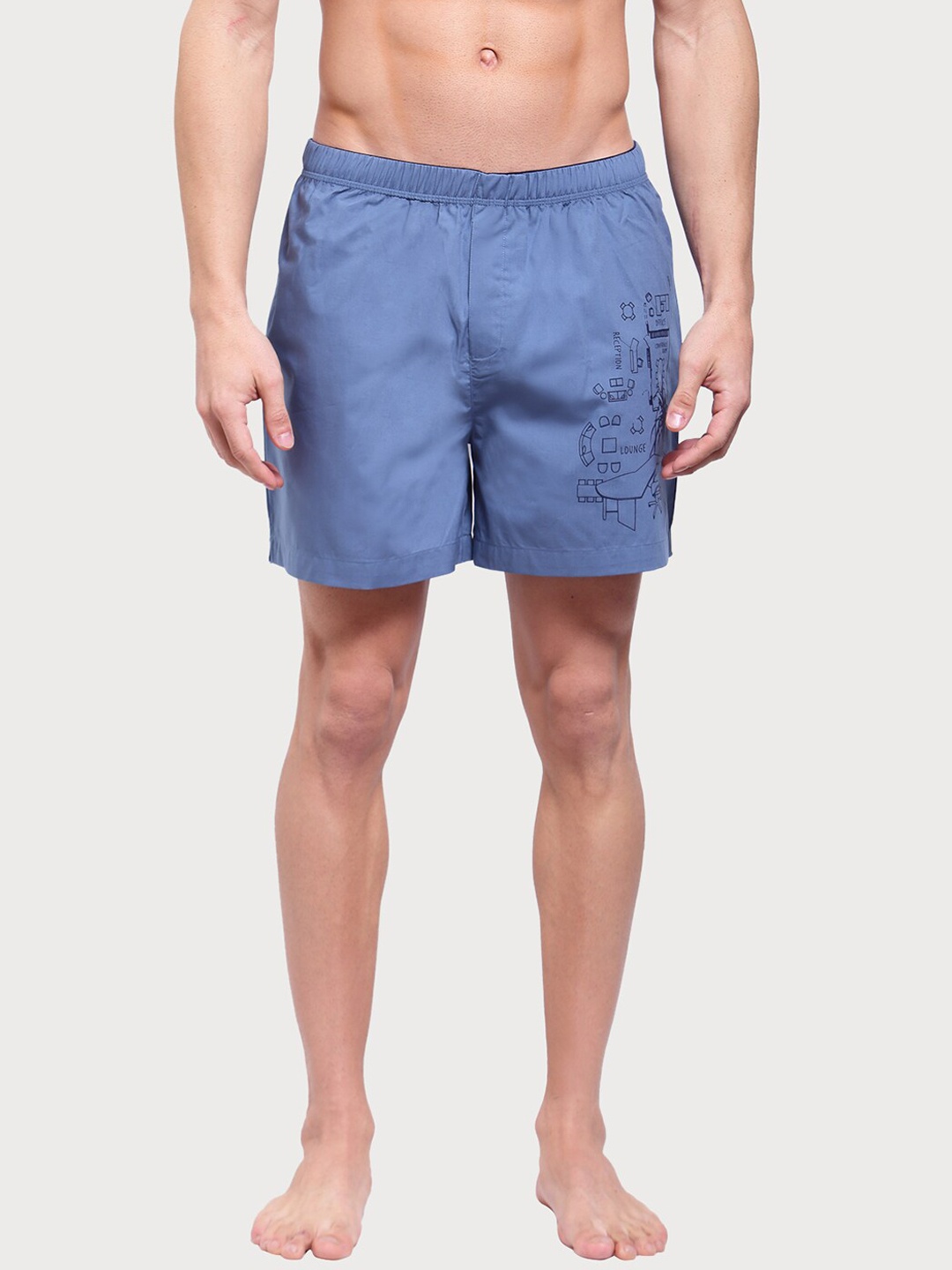 

Zoiro Men Printed Pure Cotton Boxer, Blue