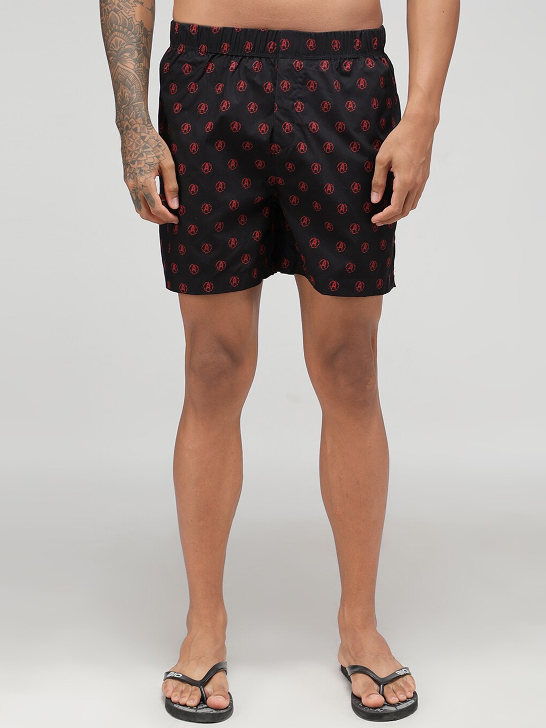

Zoiro Men Avengers Logo Printed Pure Cotton Boxers, Black