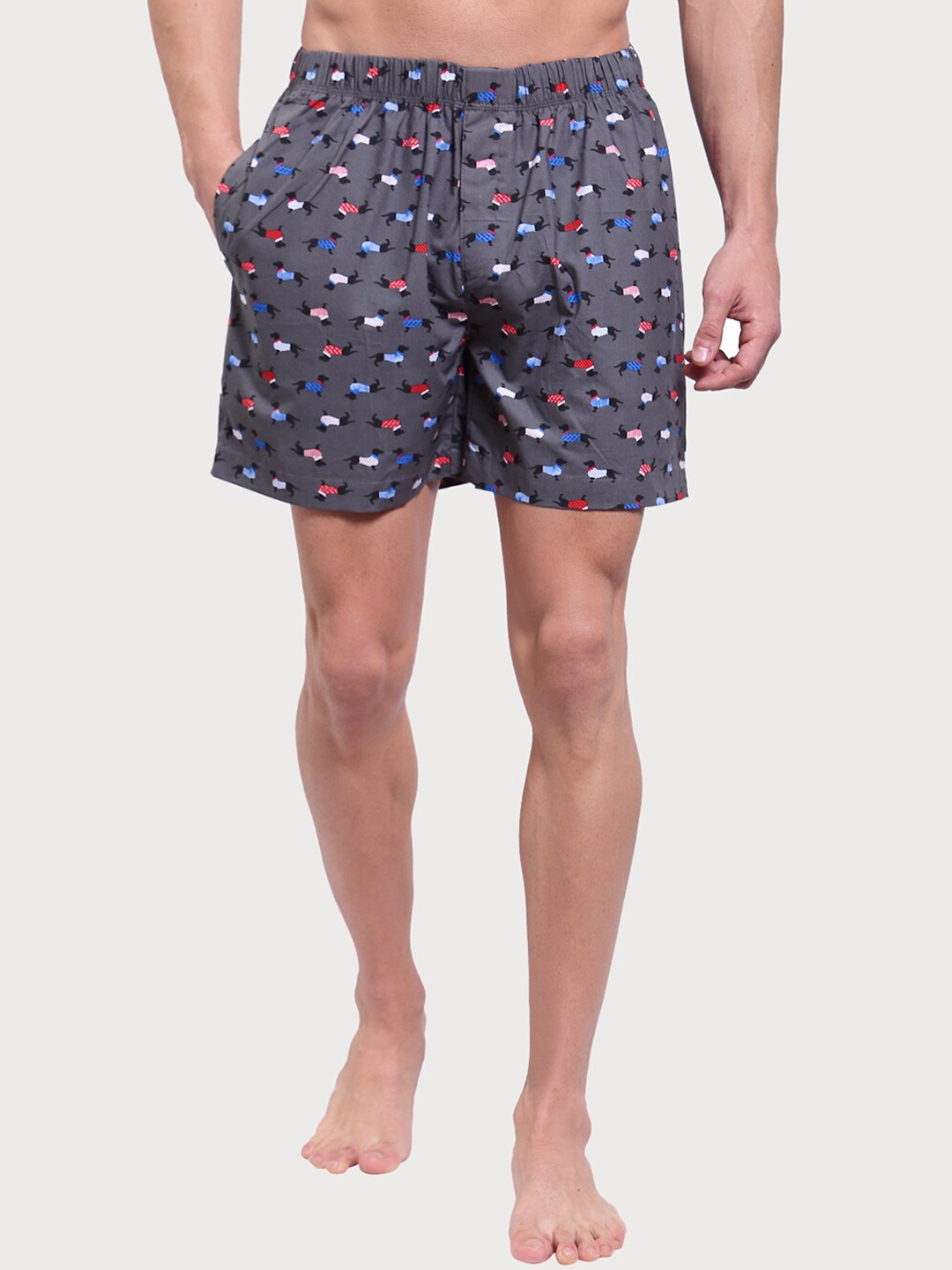 

Zoiro Men Printed Pure Cotton Boxers, Grey