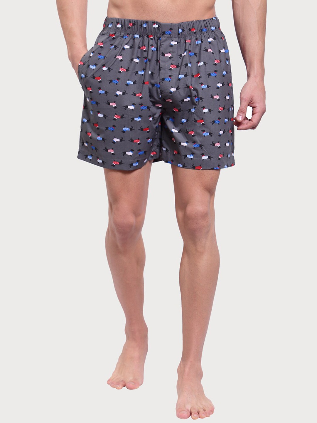

Zoiro Men Printed Pure Cotton Boxers, Grey