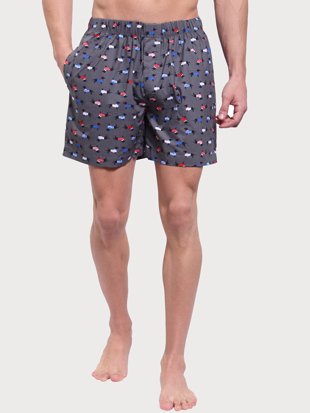 

Zoiro Men Printed Pure Cotton Boxers, Grey